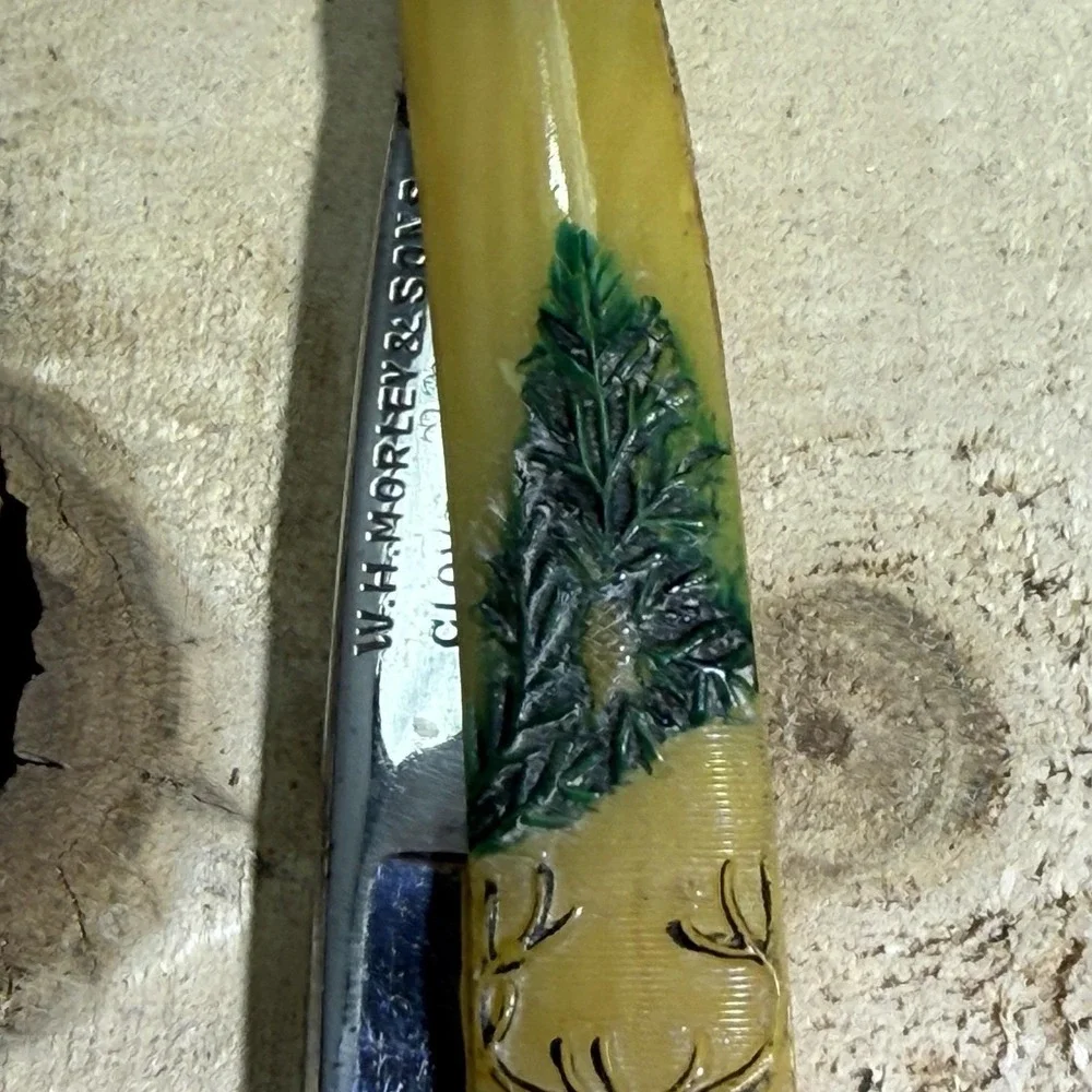 VTG W.H. Morley Clover Brand Straight Razor Barber's Friend Germany Stag W/Box